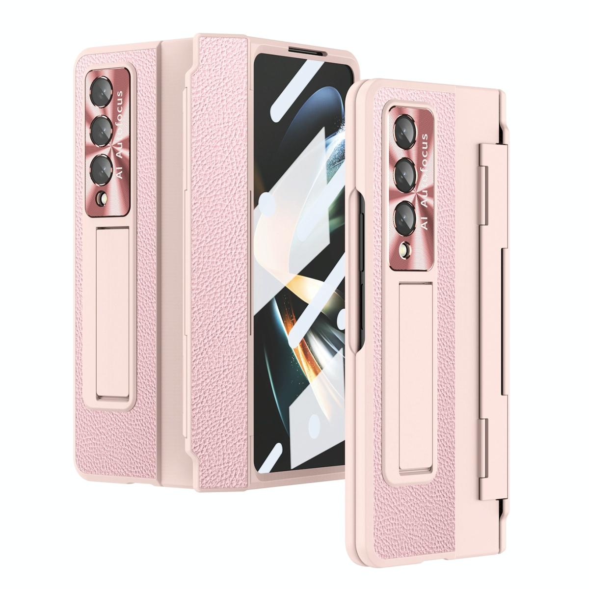 For Samsung Galaxy z Fold4 5G Full Coverage Phone Case with Hinge - Integrated Design - Gold + White