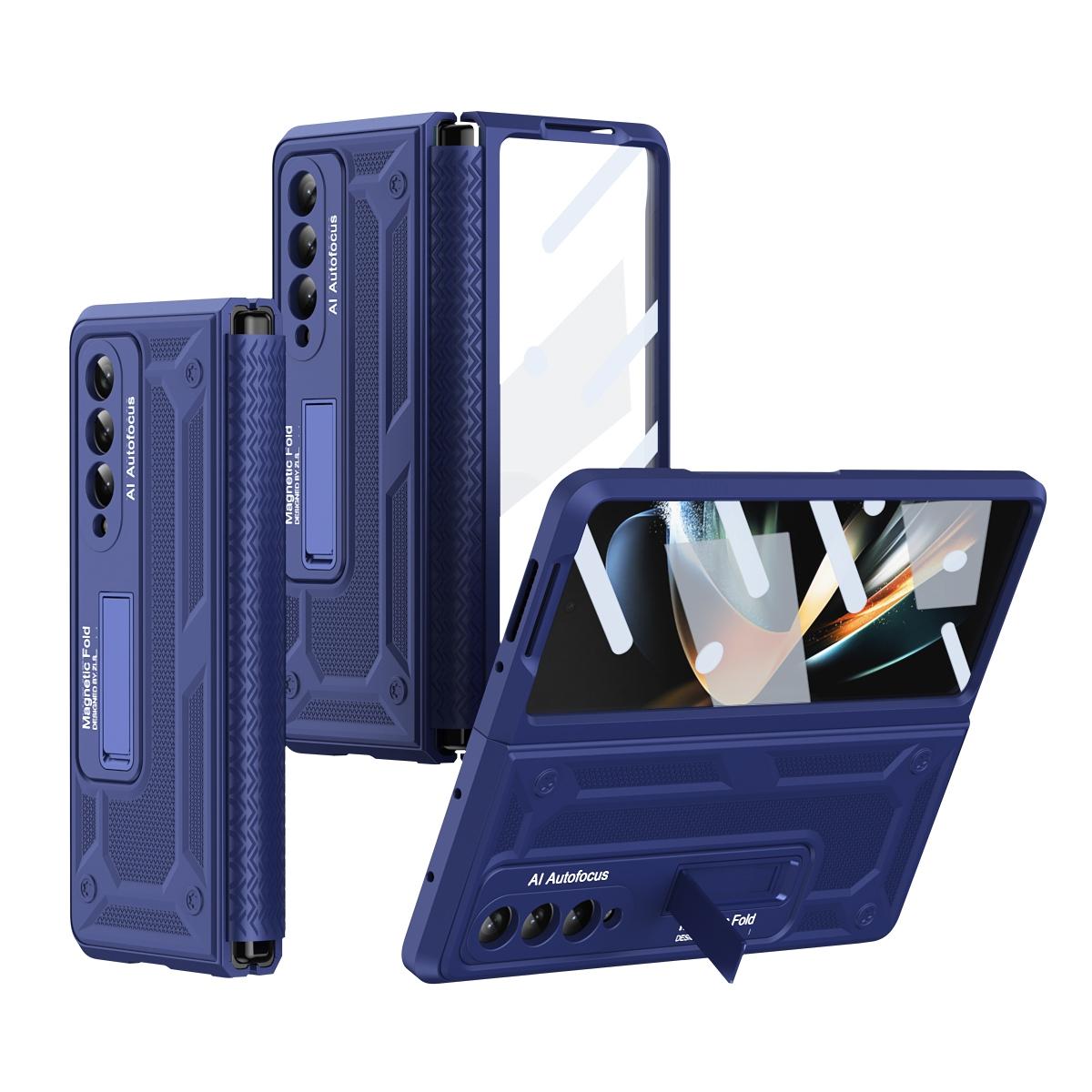 For Samsung Galaxy Z Fold4 5G Telescopic Hinge Foldable Phone Case With Stand - - Purple