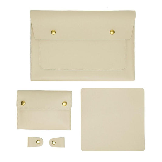 3-in-1 Waterproof Leather Laptop Liner Bag - 13 Inches - Apricot