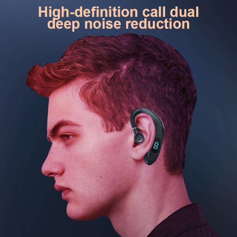 Wireless Bluetooth Earhook Earphones with Digital Display - Business Sports - Yellow