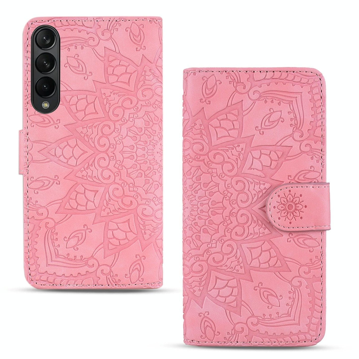 For Samsung Galaxy Z Fold4 5G Dual Fold Mandala Leather Case - Embossed Design - Red