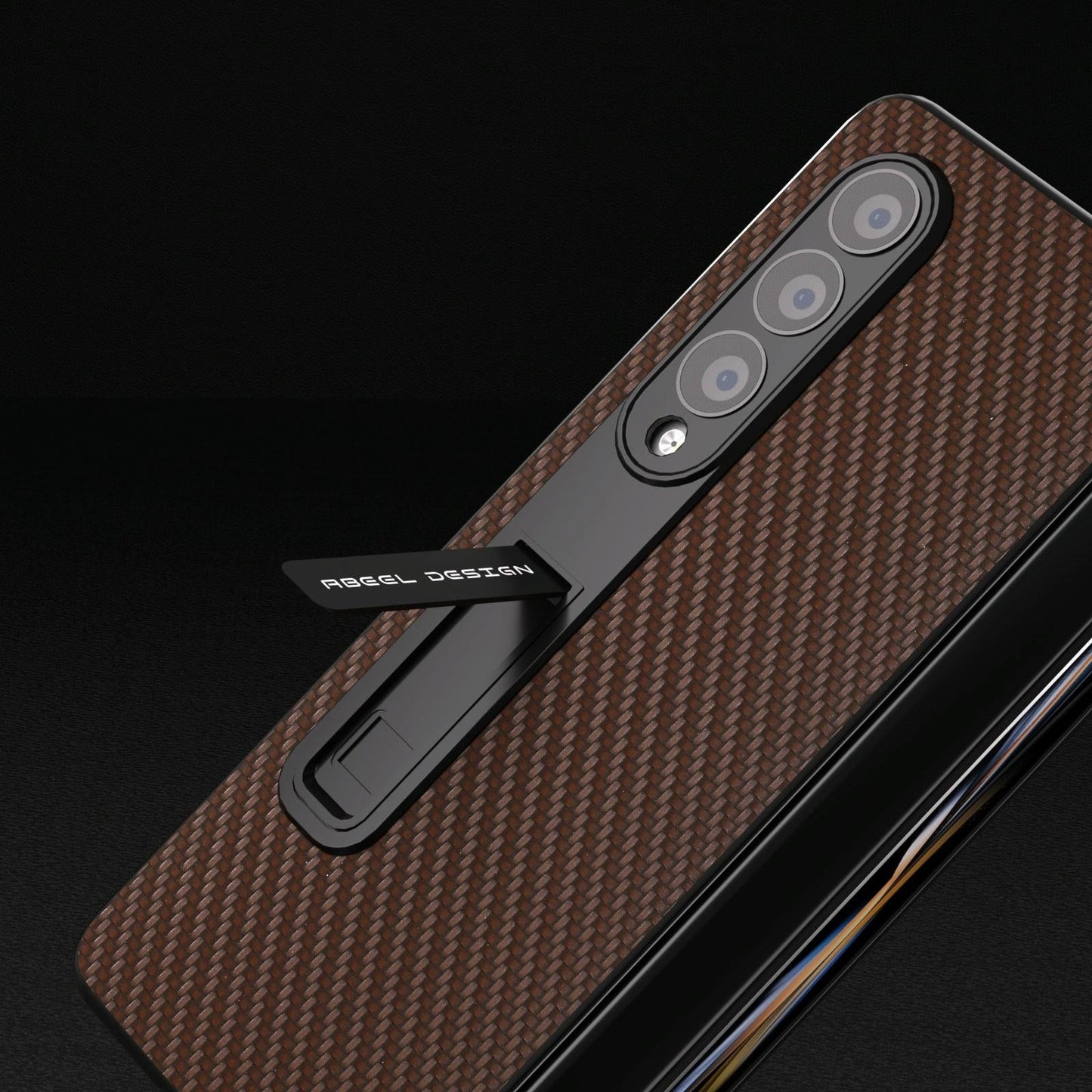 For Samsung Galaxy Z Fold4 5G Carbon Fiber Phone Case With Holder - Gold