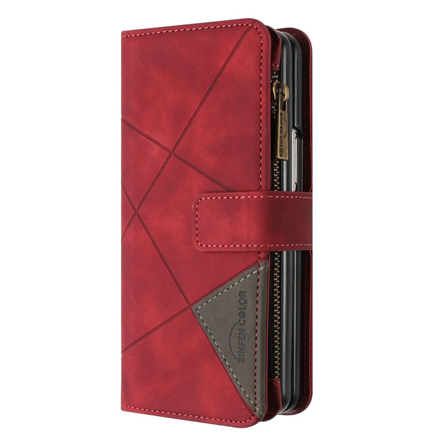 For Samsung Galaxy Z Fold4 5G Leather Zip Wallet With Rhombus Texture - Red