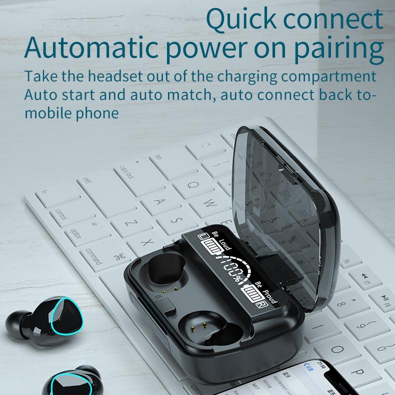 Wireless Bluetooth 5.0 Earphones with Digital Display and Charging Box - Green