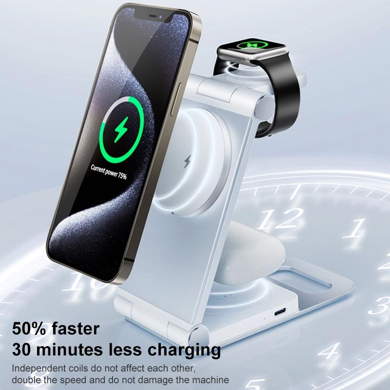 15W 3 In 1 Foldable Desktop Wireless Charger - Dark Gray