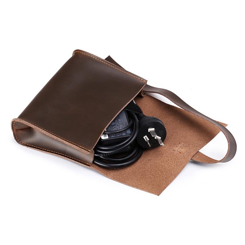 15 Laptop / Tablet Bag - Genuine Leather - Universal - Cable Winder - Business Power Adapter - Wine Red