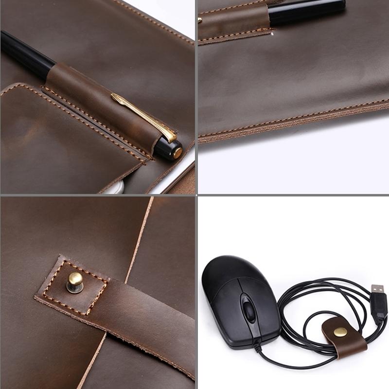 15 Laptop / Tablet Bag - Genuine Leather - Universal - Cable Winder - Business Power Adapter - Wine Red