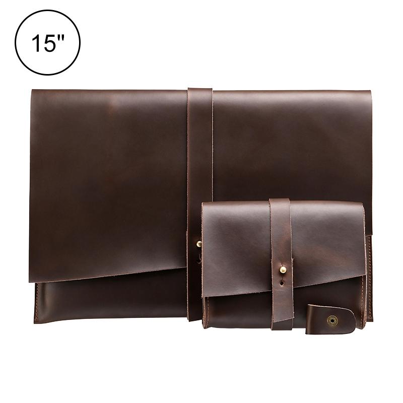15 Laptop / Tablet Bag - Genuine Leather - Universal - Cable Winder - Business Power Adapter - Wine Red