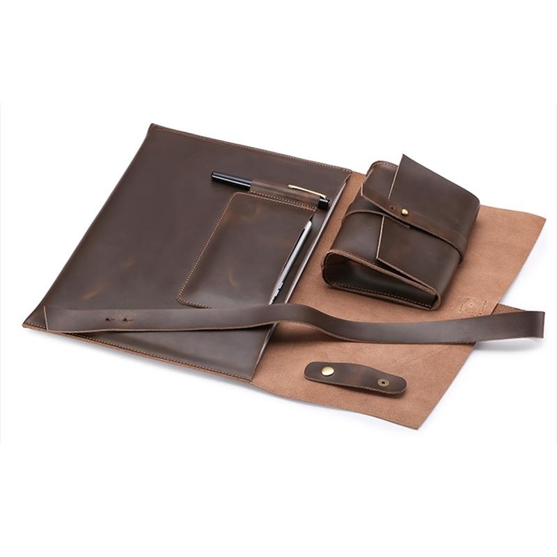 15 Laptop / Tablet Bag - Genuine Leather - Universal - Cable Winder - Business Power Adapter - Wine Red