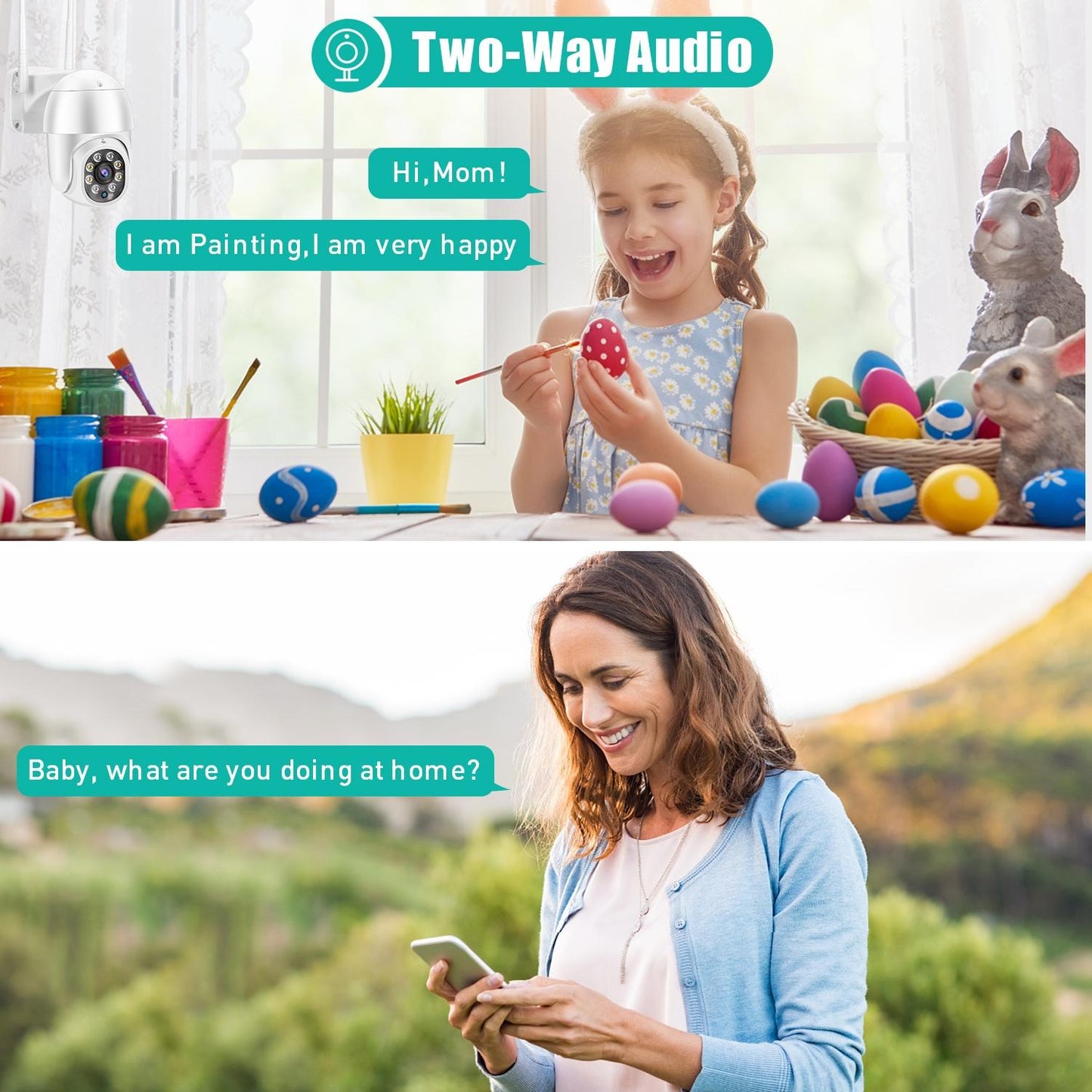 Waterproof Ptz Wifi Camera With Night Vision & Two-Way Voice Intercom & Motion Detection