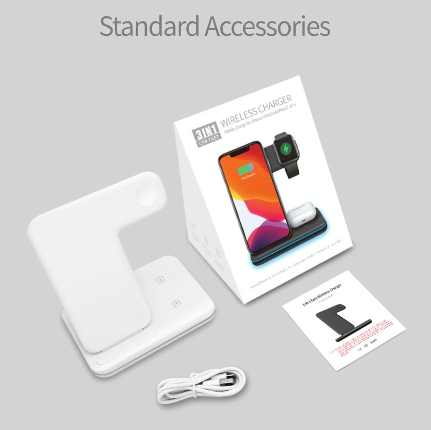 3 In 1 Magnetic Wireless Charger With Touch Ring Light - White