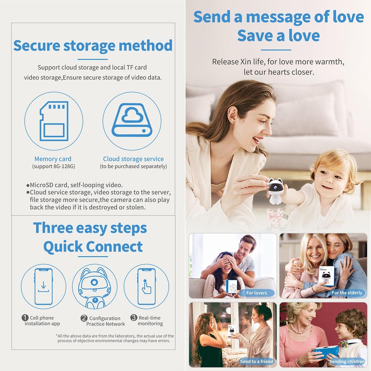 Smart Home Camera With Night Vision & Two-Way Voice & Motion Detection - Cute Pets White