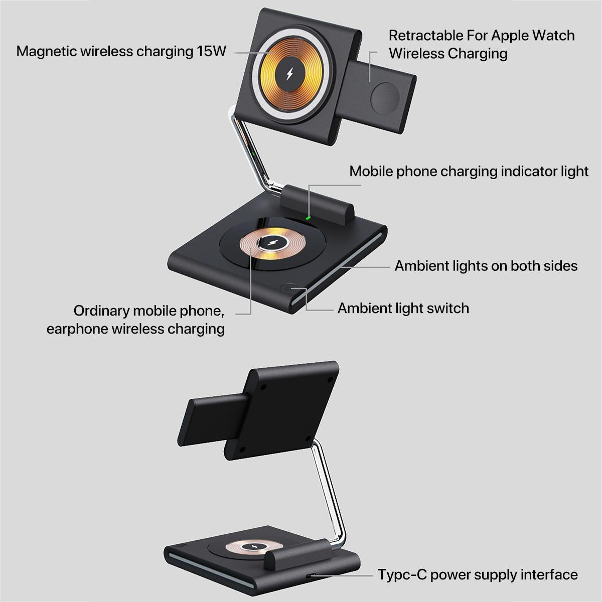15W Foldable Magnetic Wireless Charger - White
