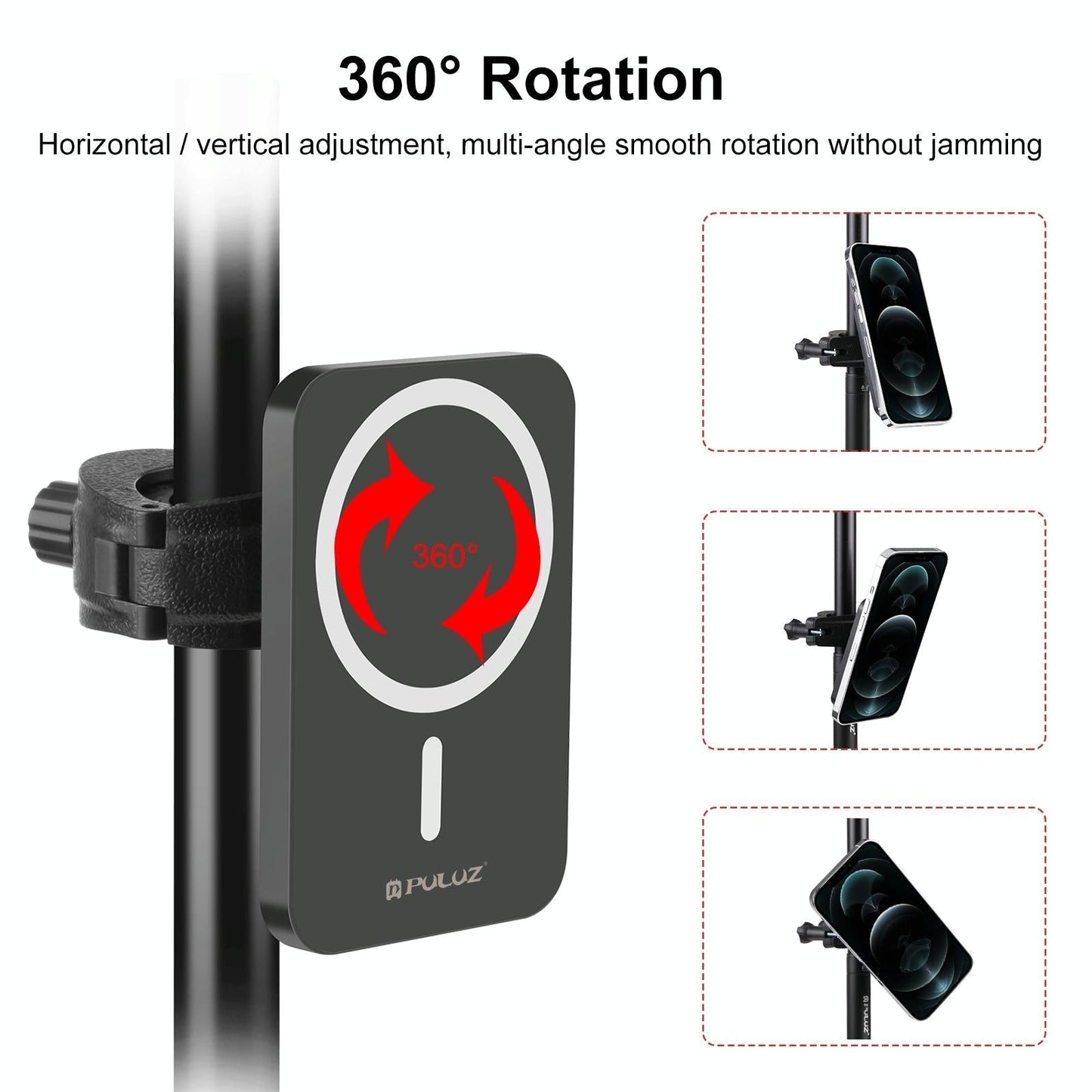 15W Magnetic Wireless Charger With Vlogging Phone Clamp - White