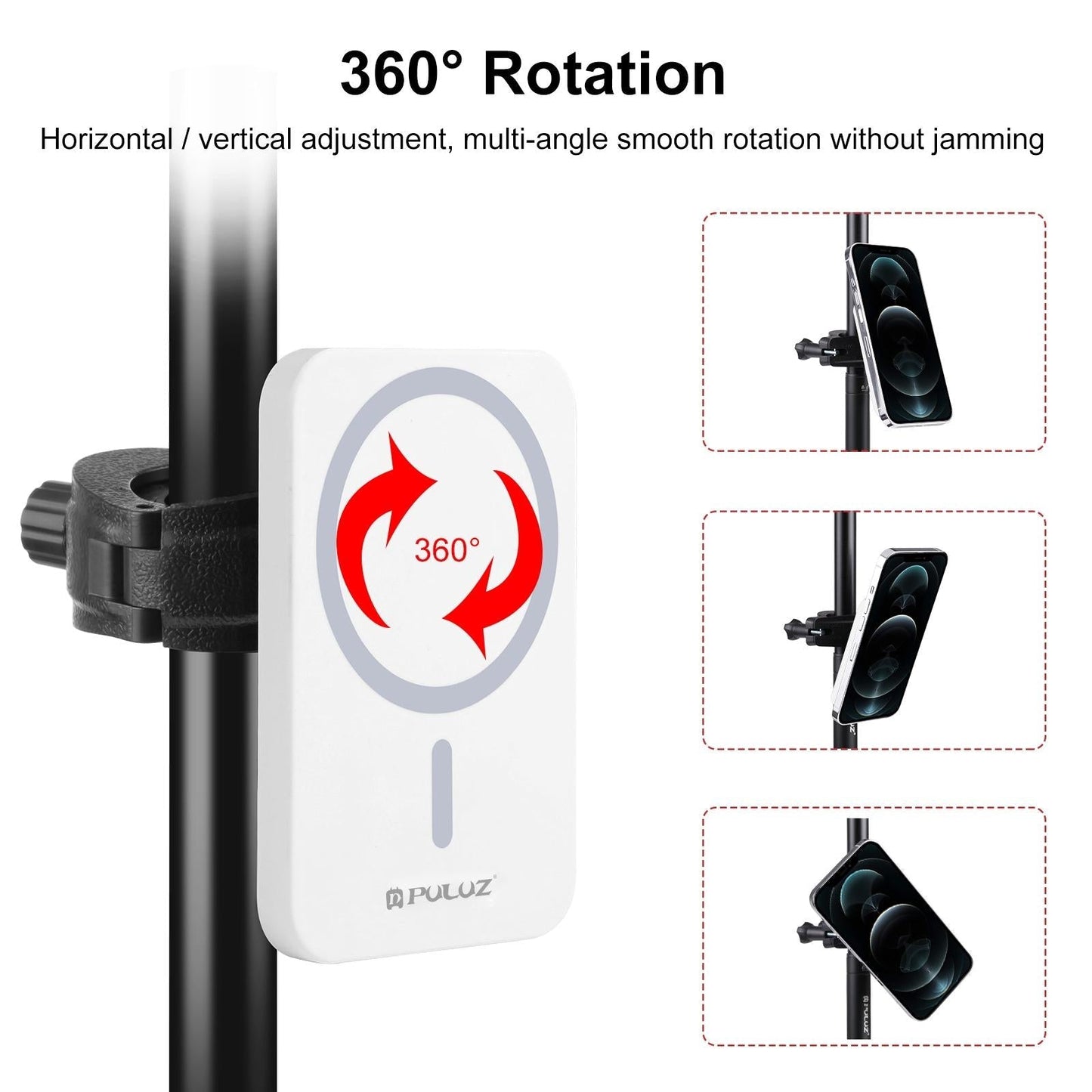 15W Magnetic Wireless Charger With Vlogging Phone Clamp - White