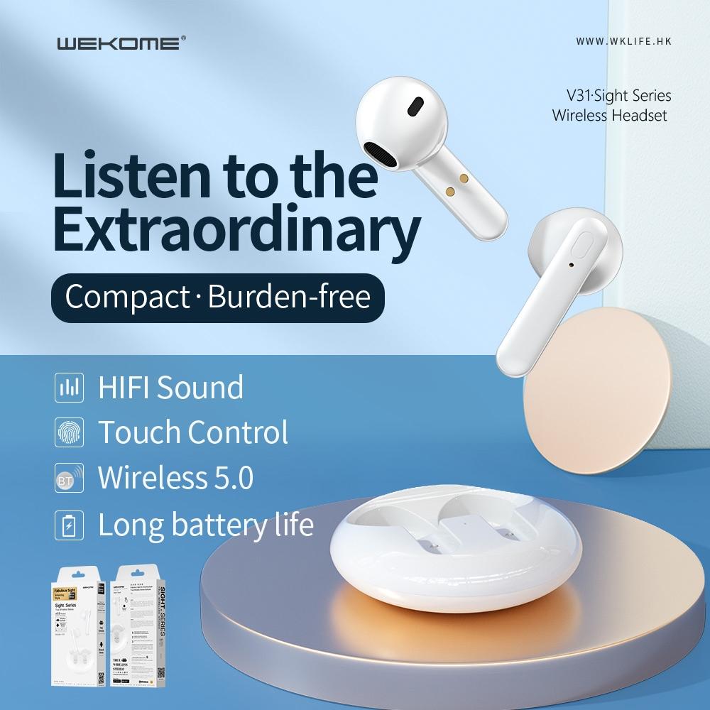 Wireless Stereo Bluetooth Earphones - V31 Sight Series White
