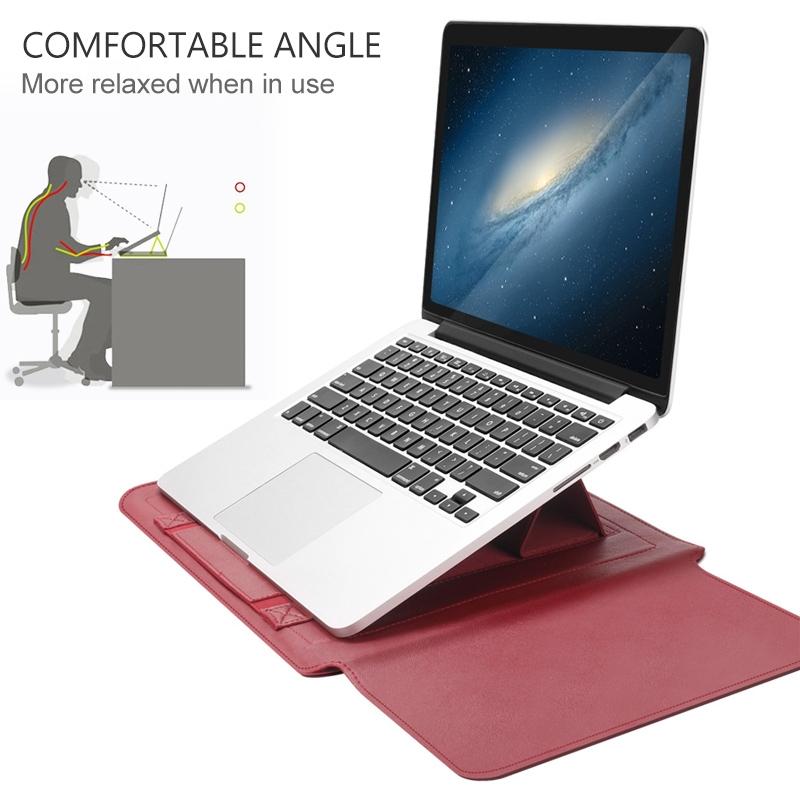 Universal 4-In-1 Laptop Bag Set Waterproof Pu Leather Handle Stand Pen Holder Winders Mouse & Charger Bags - 13 / 14 Inch - Brown