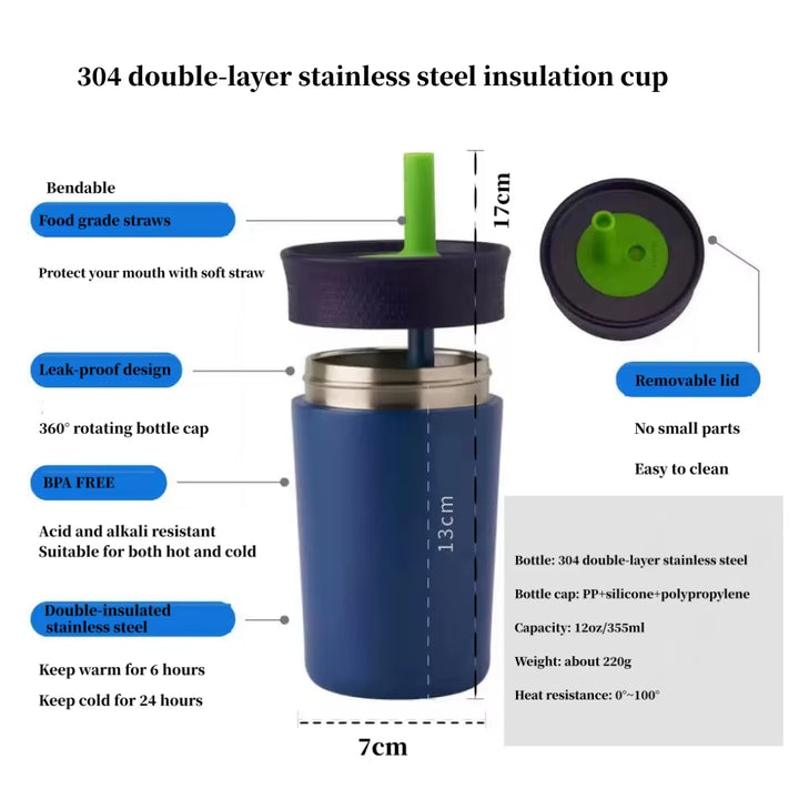 2 Pcs Yellow 12oz Insulated Tumbler with Straw - 304 Stainless Steel, BPA-Free, Leak-Proof Coffee Mug for Hot and Cold Drinks