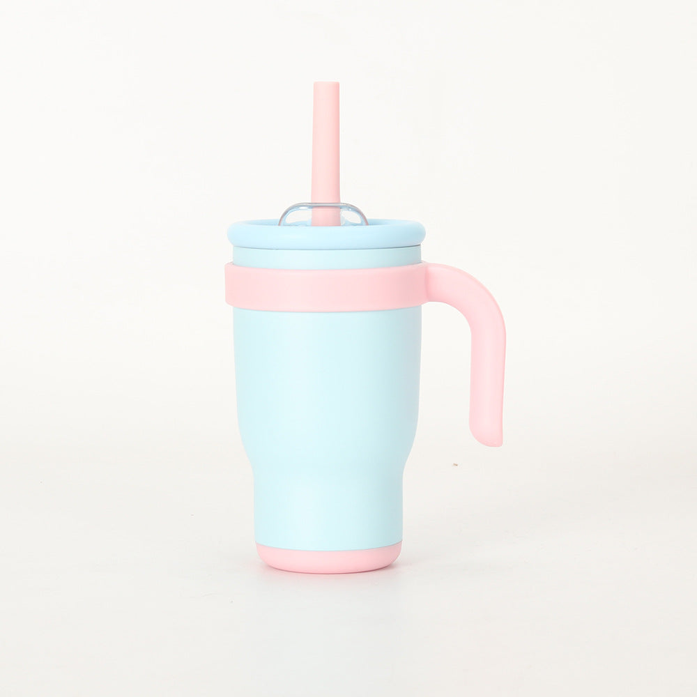 Pink Blue 14oz Insulated Tumbler with Handle & Straw - 304 Stainless Steel Car Cup (Contrast Color)