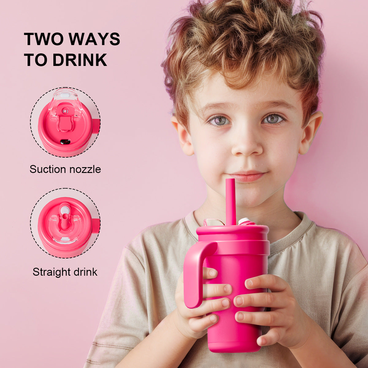 Pink Blue 14oz Insulated Tumbler with Handle & Straw - 304 Stainless Steel Car Cup (Contrast Color)