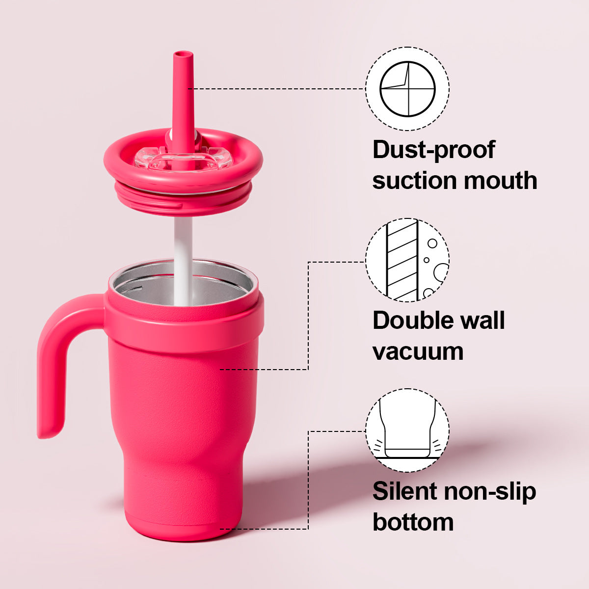 Pink Blue 14oz Insulated Tumbler with Handle & Straw - 304 Stainless Steel Car Cup (Contrast Color)