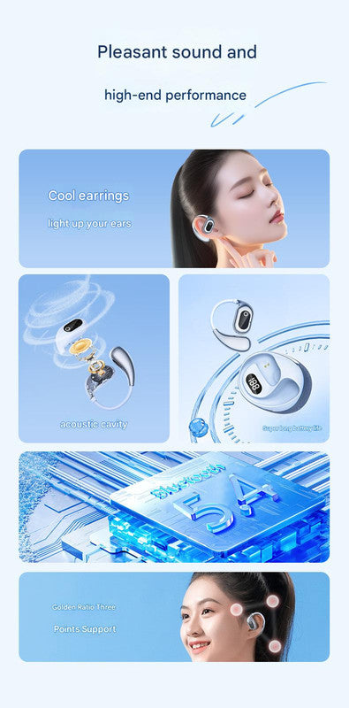 AI Smart Translation Earbuds - Open-Ear TWS Bluetooth Headphones with 144 Language Support & LED Display Case(White)