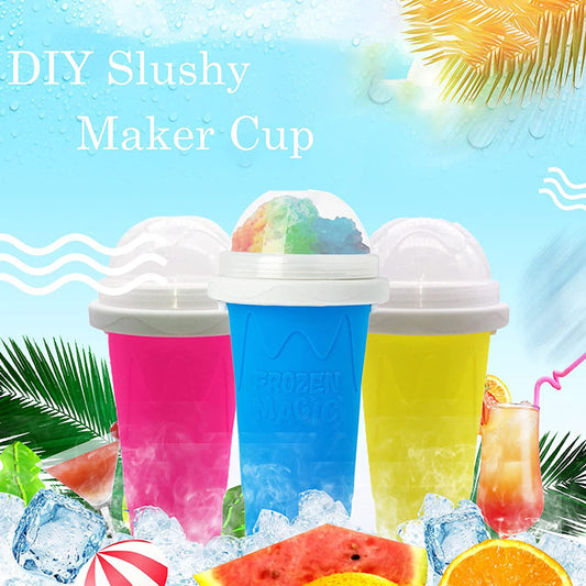 DIY Frozen Magic Slushy Maker Cup - Quick Squeeze Smoothie Cup with Lid & Straw/Spoon(Blue)