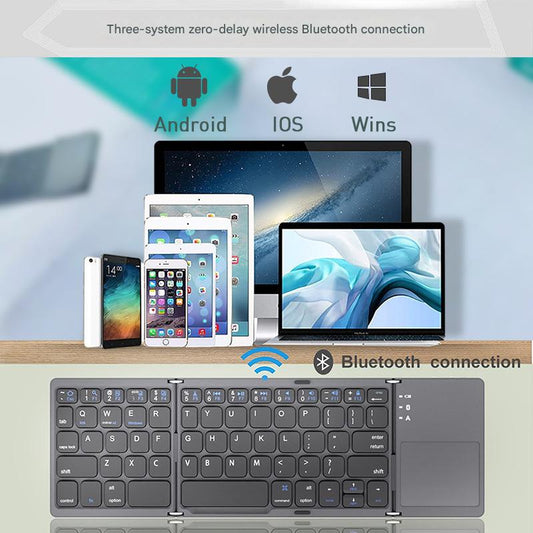 Black Tri-Fold Bluetooth Keyboard with Touchpad - Multi-Device Compatible (iOS/Android/Win)
