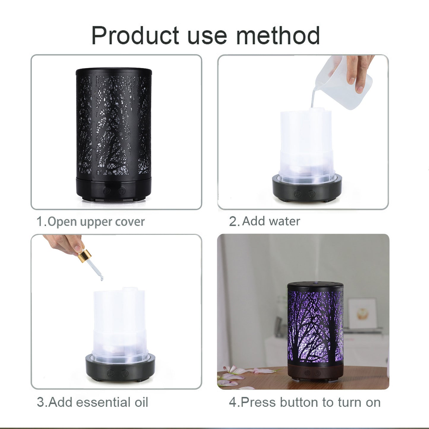 Black Forest Design Iron Essential Oil Diffuser - 7 Color LED Ultrasonic Cool Mist Humidifier 100ml