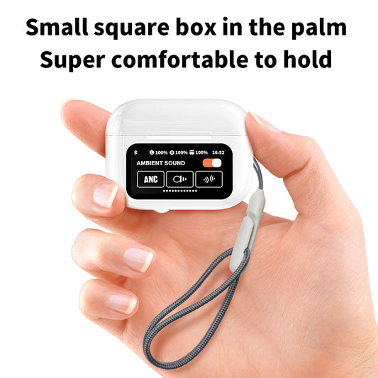 White AuraTune Pro: TWS Earbuds with Interactive LCD Case, ANC+ENC Noise Cancellation, AI Translation & EQ Modes