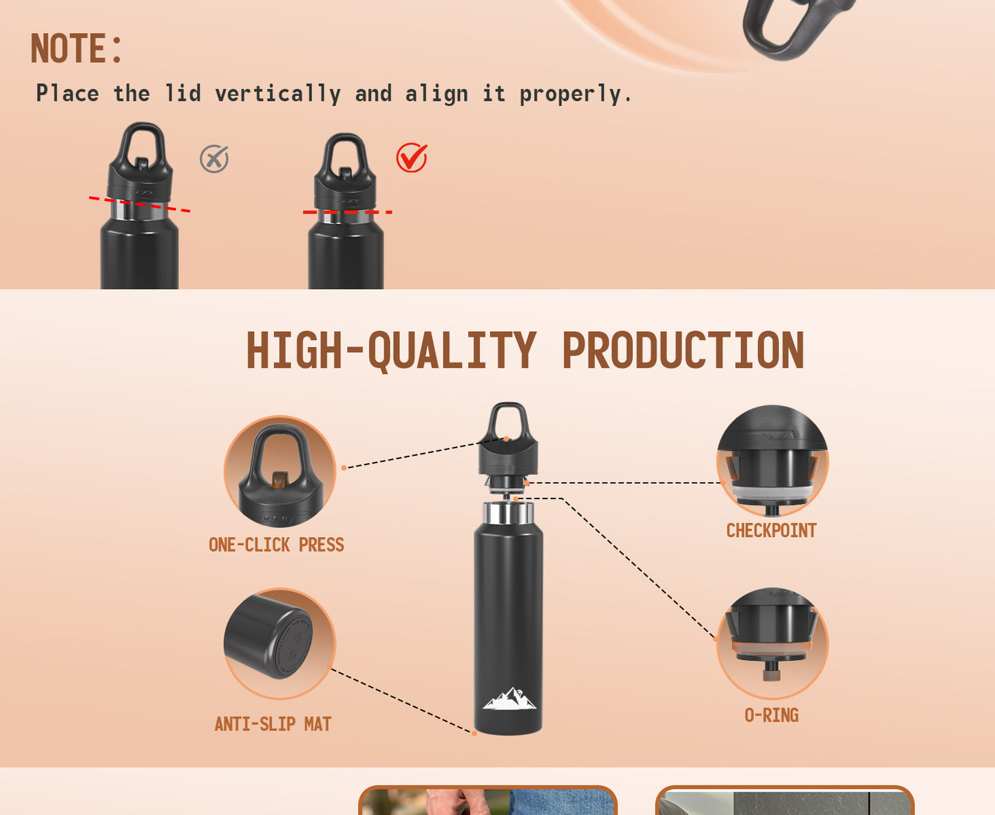 Black 680ml Insulated Stainless Steel Water Bottle - Leakproof One-Click Lid Thermal Flask for Hot & Cold Drinks