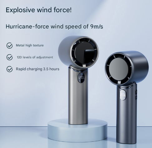 Grey Mini Bladeless Handheld Fan - USB Rechargeable, Quiet Portable Desk Fan