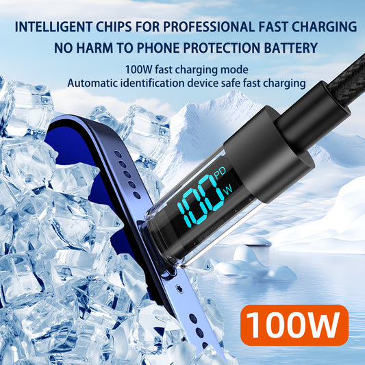 2 Meter Type-C To Type-C 4-Piece Set 1m 100W Super Fast Charge Transparent Aluminum Shell Digital Display Data Cable - Dual-Head Type-C Fast Charge Cable