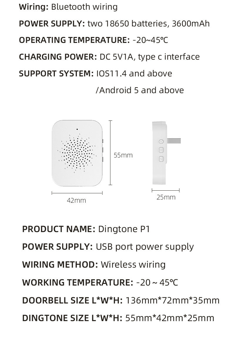 U9 Visual Doorbell HD Wireless Video Doorbell with Long-Lasting Battery