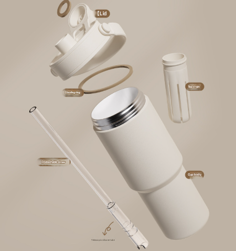 Silver 30oz Ceramic-Lined Insulated Tumbler with Handle, 735ml Stainless Steel Travel Mug