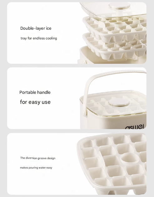 Green Innovative Press-Release Ice Cube Maker - Dual Layer Trays & Storage Bin (48 Cubes)