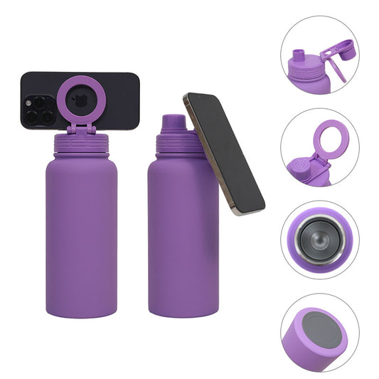 Orange Premium 35oz Stainless Steel Insulated Sports Bottle with Magnetic Phone Holder Lid