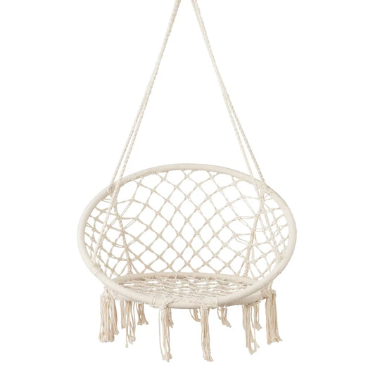 HYPERANGER Macrame Swing Chair Hanging Cotton Rope Hammock Chair