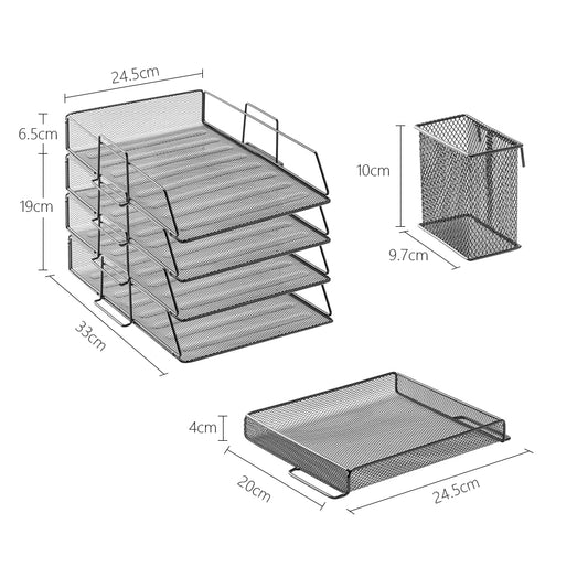 STORFEX 5-Layer Stackable Mesh File Storage Rack with Pen Holder