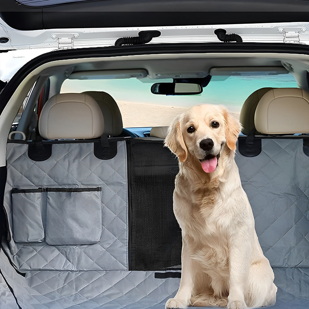 PETSWOL Waterproof Rear Seat Dog Cushion with Mesh Window for Car