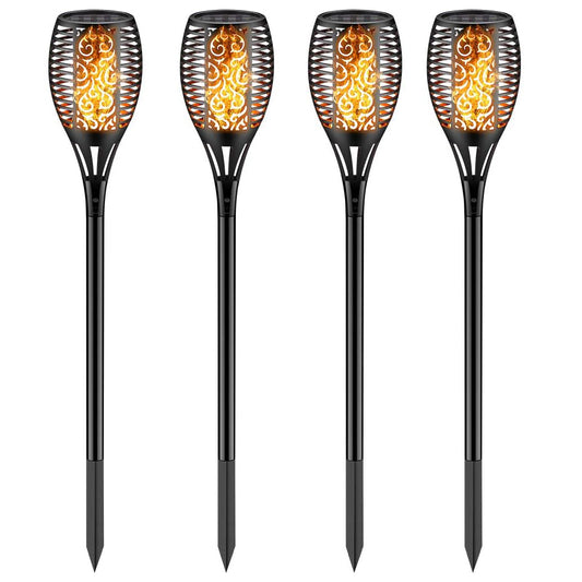 LUMIRO 4 Pack 12 LED Outdoor Flickering Flame Solar Pathway Lights