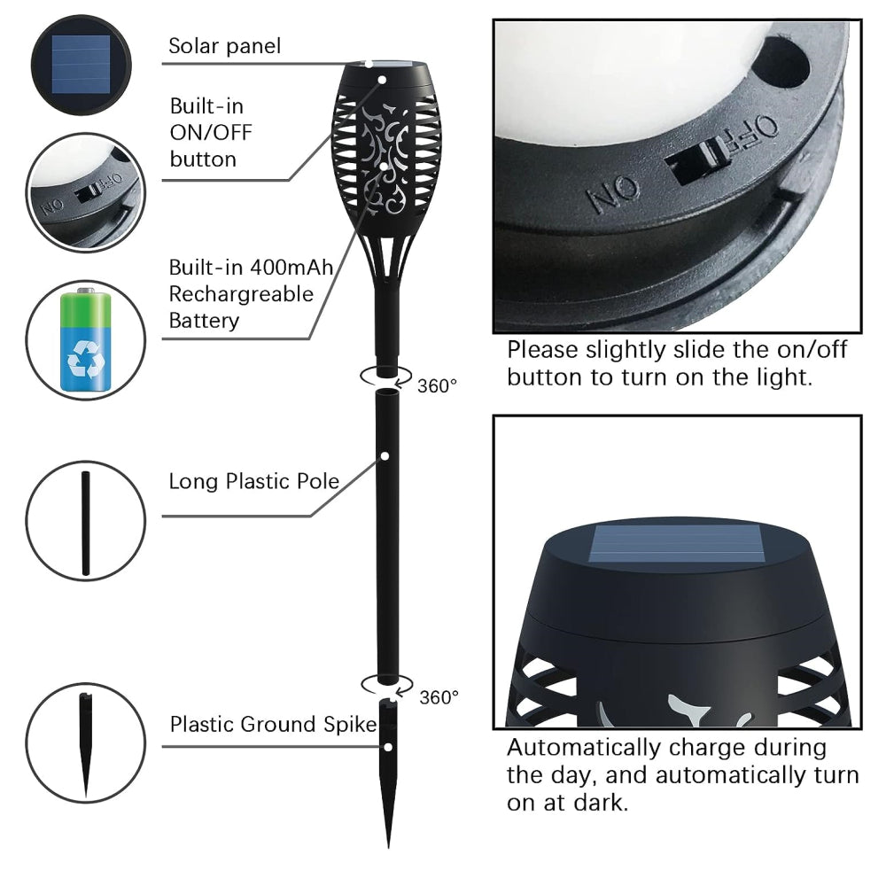 LUMIRO 4 Pack 12 LED Outdoor Flickering Flame Solar Pathway Lights