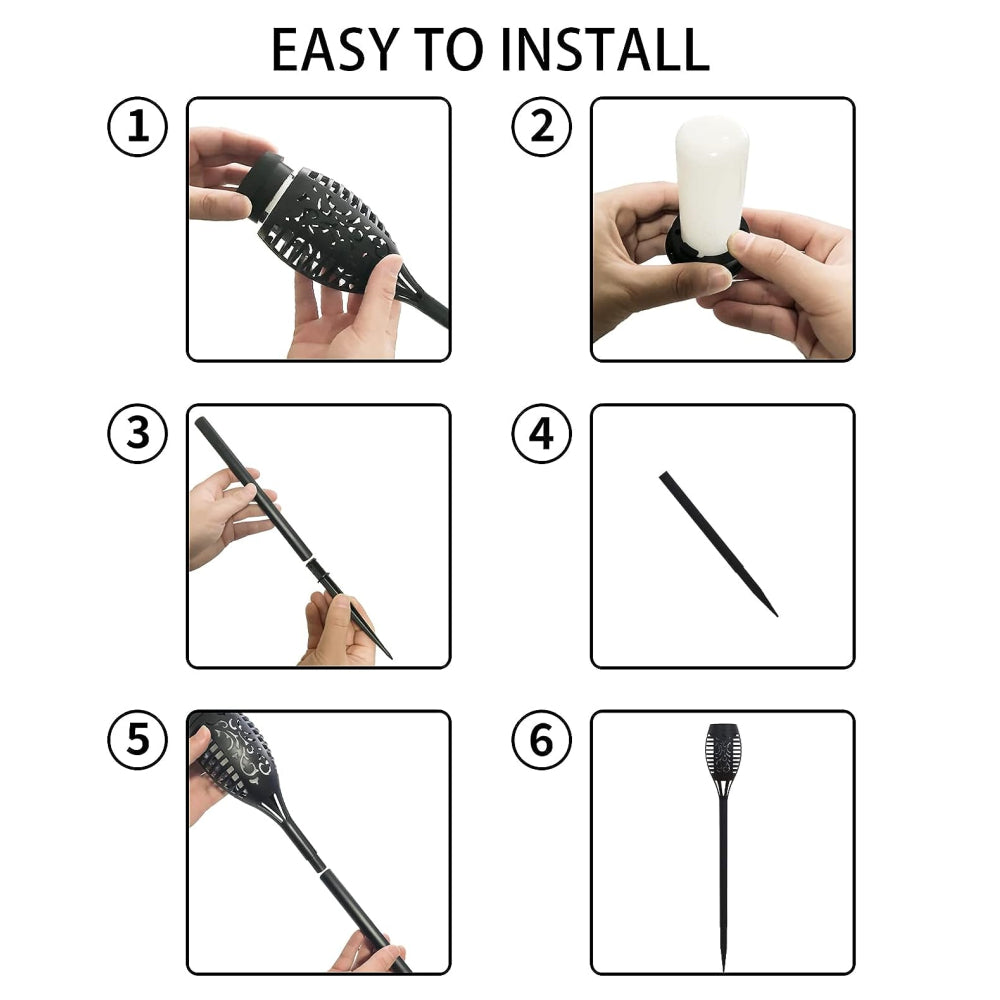 LUMIRO 4 Pack 12 LED Outdoor Flickering Flame Solar Pathway Lights