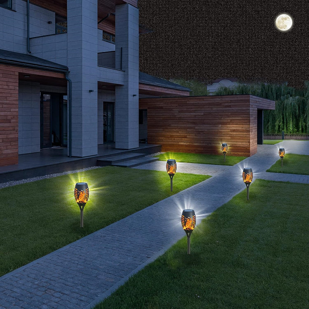 LUMIRO 4 Pack 12 LED Outdoor Flickering Flame Solar Pathway Lights