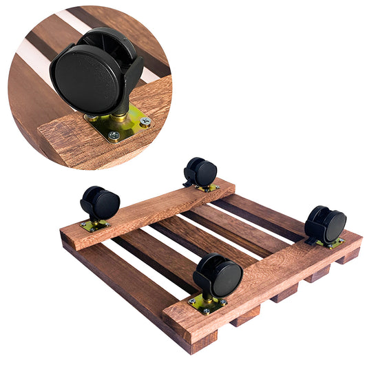 GREENHAVEN Plant Caddy Wooden Plant Stand with Wheels - Wood Color