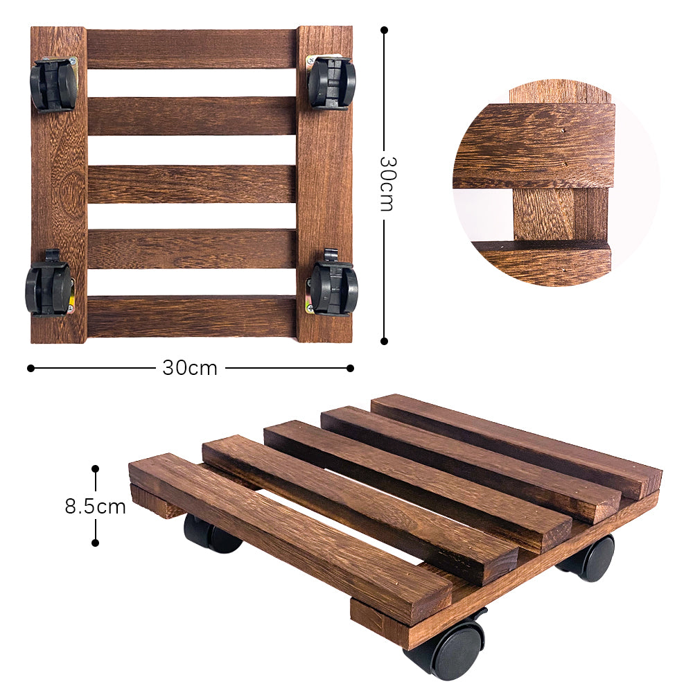 GREENHAVEN Plant Caddy Wooden Plant Stand with Wheels - Wood Color