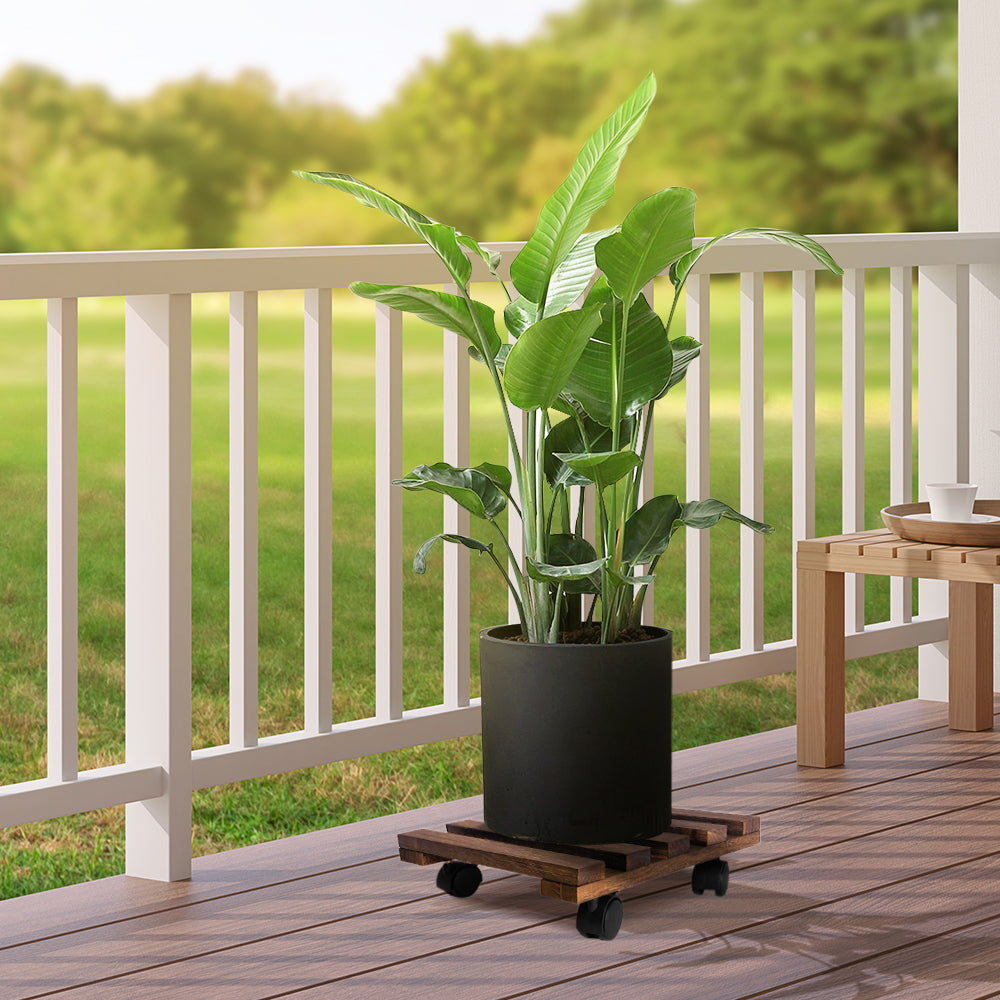 GREENHAVEN Plant Caddy Wooden Plant Stand with Wheels - Wood Color