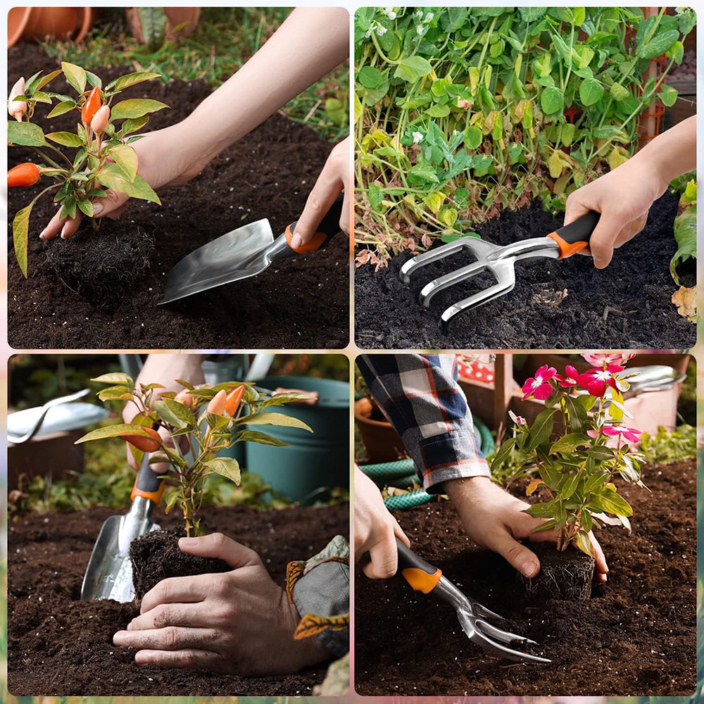 GreenHaven Garden Tool Set - 8 Piece Stainless Steel Set with Carrying Tote