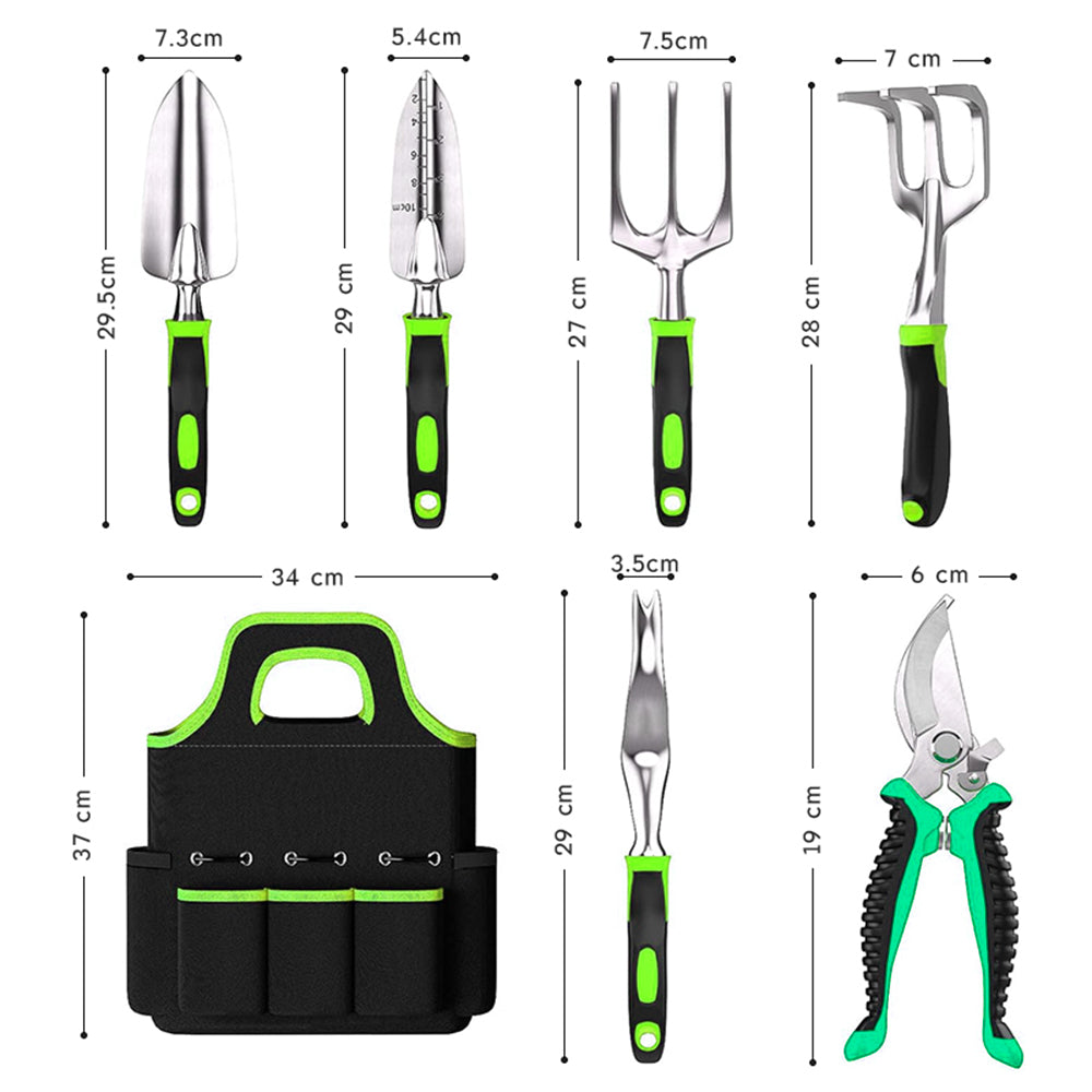 GreenHaven Garden Tool Set - 8 Piece Stainless Steel Set with Carrying Tote