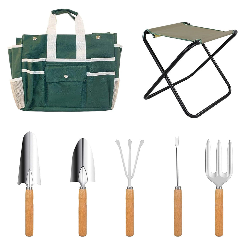 GREENHAVEN 7 Piece Garden Tool Set with Folding Stool